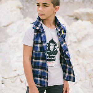 Mini Shatsu Blue Plaid Monkey Boy's Twofer Shirt/T-Shirt  sz 7 NWT‎